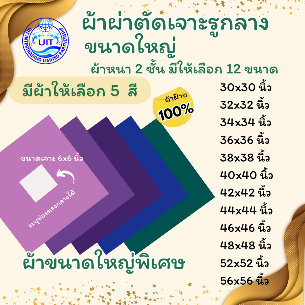 4 ผ้าผ่าตัดเจาะรูกลาง ขนาดใหญ่ 12 ขนาด